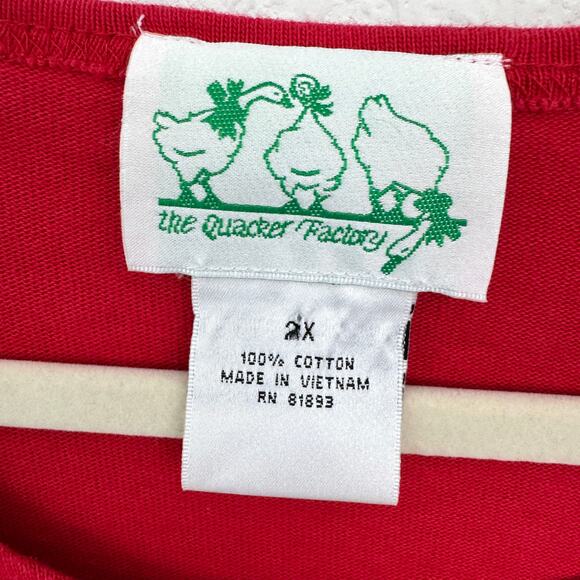 Quacker Factory Womens Long Sleeve T Shirt Top Size 2X Patriotic Flag Beaded Red - Picture 2 of 6